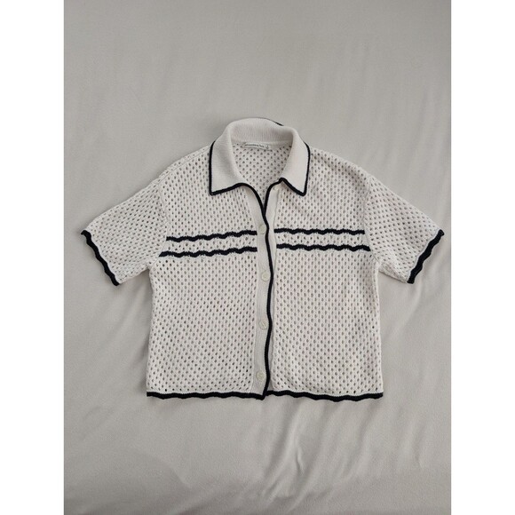 ABERCROMBIE & FITCH Women’s Polo Crochet Button Up Polo White Size S Knit Mesh - Picture 1 of 7